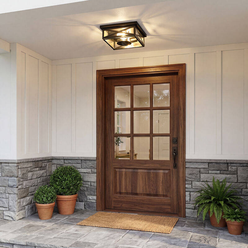 10.63" Modern 2-Light Motion Sensor Outdoor Flush Mount Light image number 9