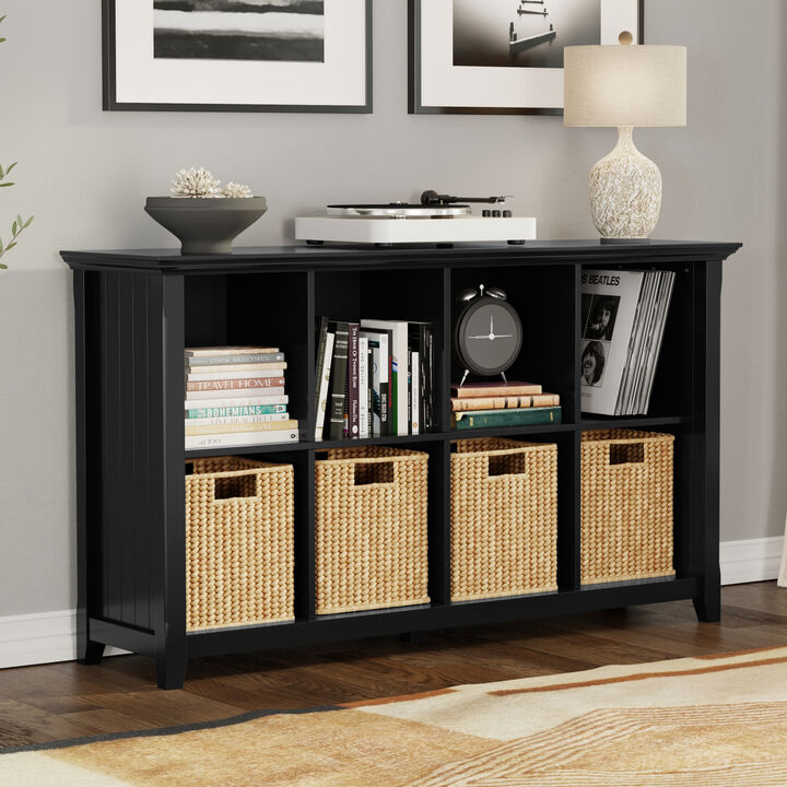 Acadian SOLID WOOD 57 inch Wide Transitional 8 Cube Storage Sofa Table in Black