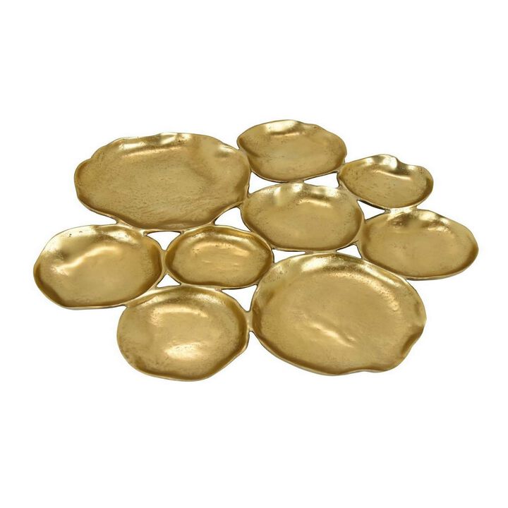 Jiva 9 Piece Decorative Bowl Set, Irregular Shaped Design, Gold Metal - Benzara