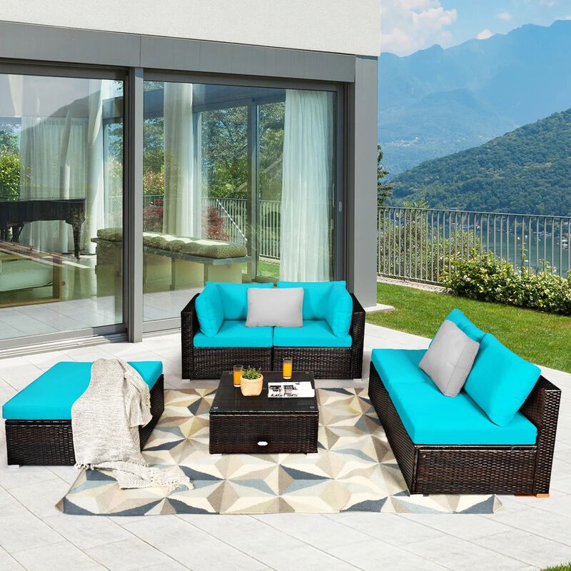 Mondawe 6 Pieces Outdoor Patio Rattan Sectional Sofa Set with Coffee Table