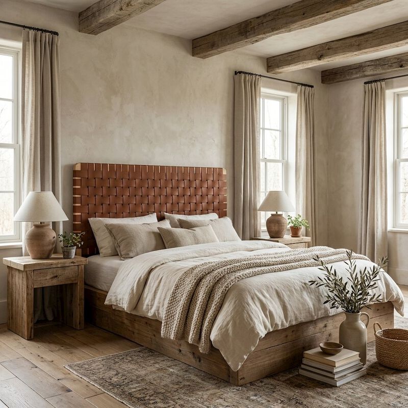 Vegan Leather Queen Headboard with Woven Texture and Durable Frame image number 2