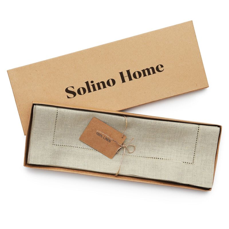 Solino Home 100% Pure Linen Placemats 14 x 19 Inch Set of 6 - Classic Hemstitch