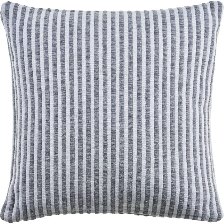 22" Gray and Cream Striped Square Throw Pillow