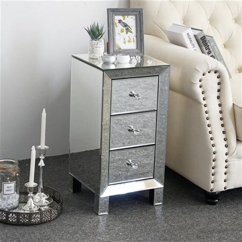 Mirrored Nightstand with 3 Drawers Sleek & Modern Design