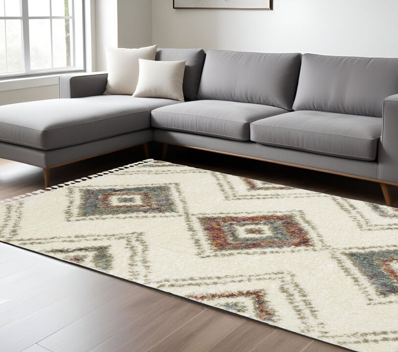 HomeRoots Southwestern Shag Area Rug With Fringe