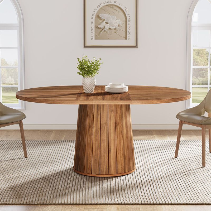 Modern Oval Dining Table with Cylindrical Pedestal Base for Home Dining image number 4