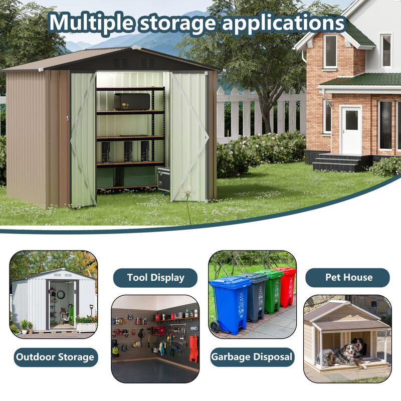 WOW PIONEER 8FT x 6FT Galvanized Steel Garden Shed with Apex Roof Weather Resistant Spacious Outdoor Storage for Patio Backyard Tools and Equipment image number 3