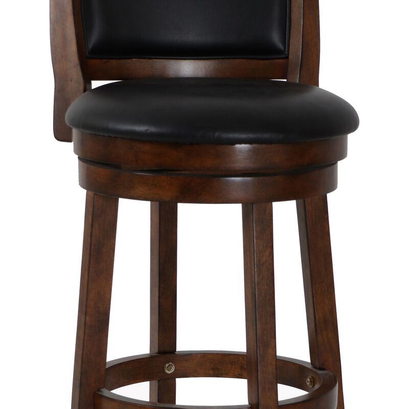 Curved Swivel Barstool with Leatherette Padded Seating, Brown and Black - Benzara