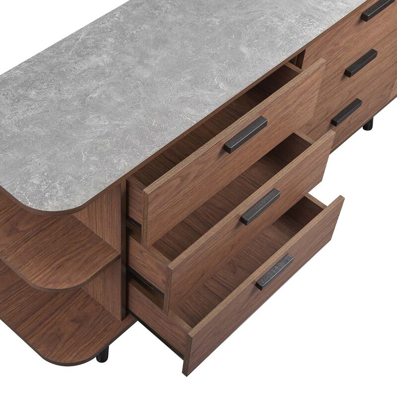 Modway EEI-6281-WAL-GRY Langston Open Display Storage Sideboard, Walnut Gray image number 5