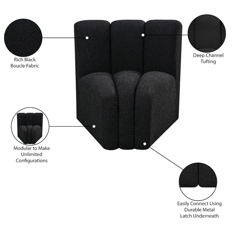 Meridian Furniture Arc Green Boucle Fabric Curved Corner