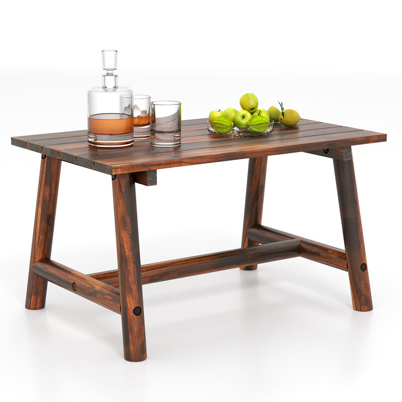 Solid Wood Outdoor Patio Table with Slatted Tabletop for Porch & Balcony