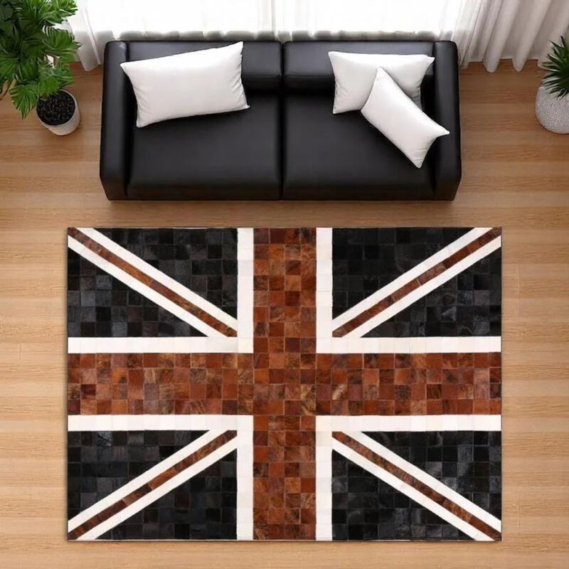 Custom Union Jack Genuine Cowhide Patchwork Rug image number 2