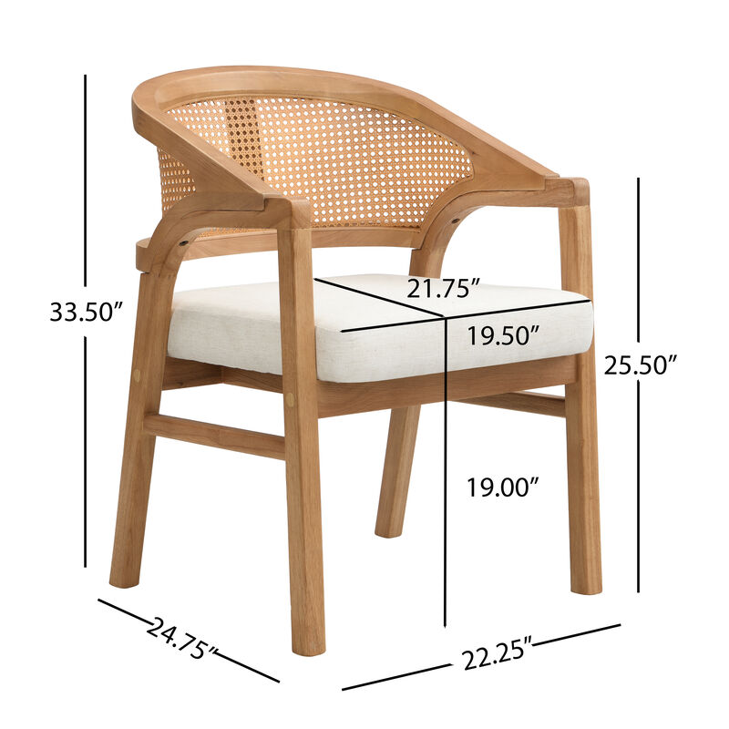 Christopher Knight Home Atrass Rubberwood Upholstered Dining Chair with Cane Designed Curved Back (Set of 2) image number 2