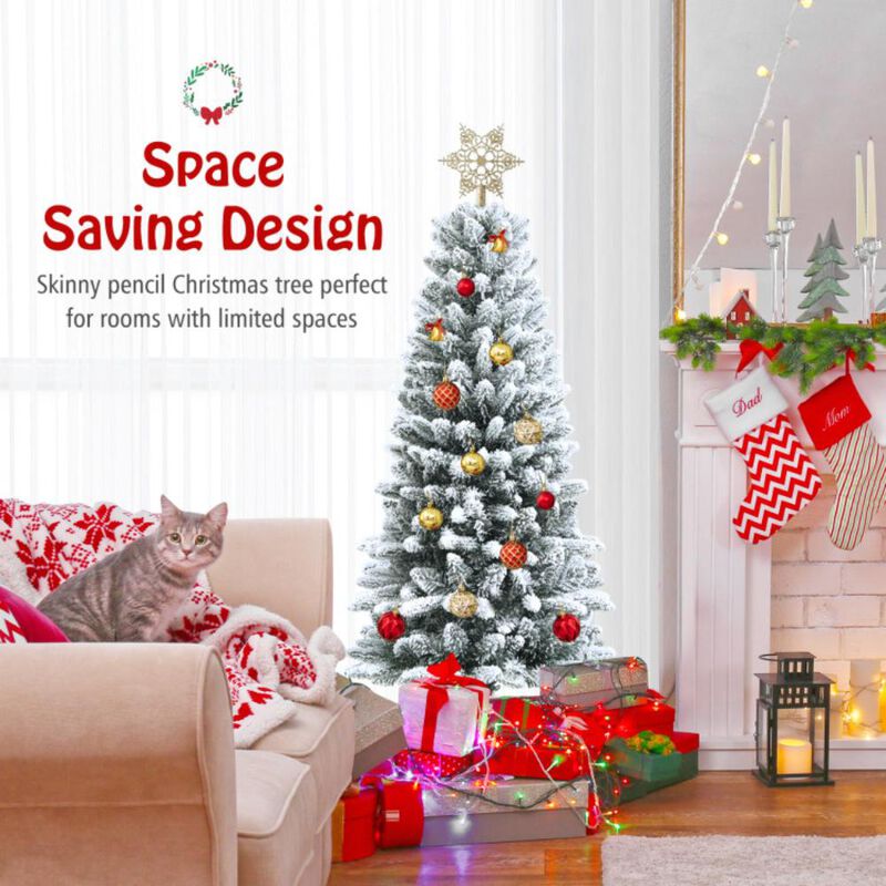 Hivvago Snow-Flocked Christmas Pencil Tree with Mixed Tips