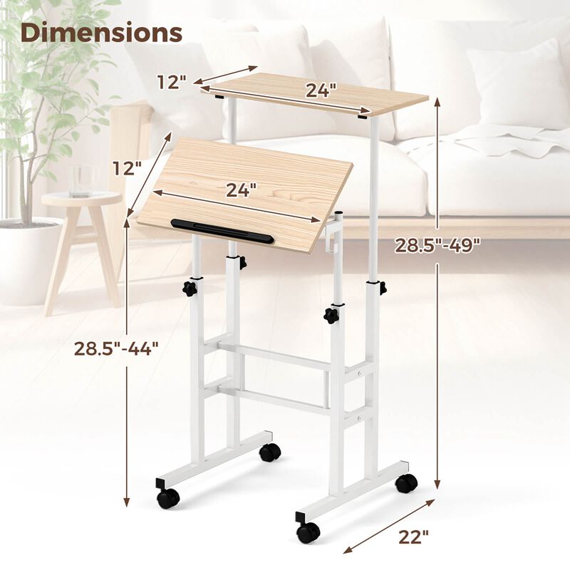 Costway Mobile Standing Desk Rolling Adjustable Laptop Cart Home Office Black