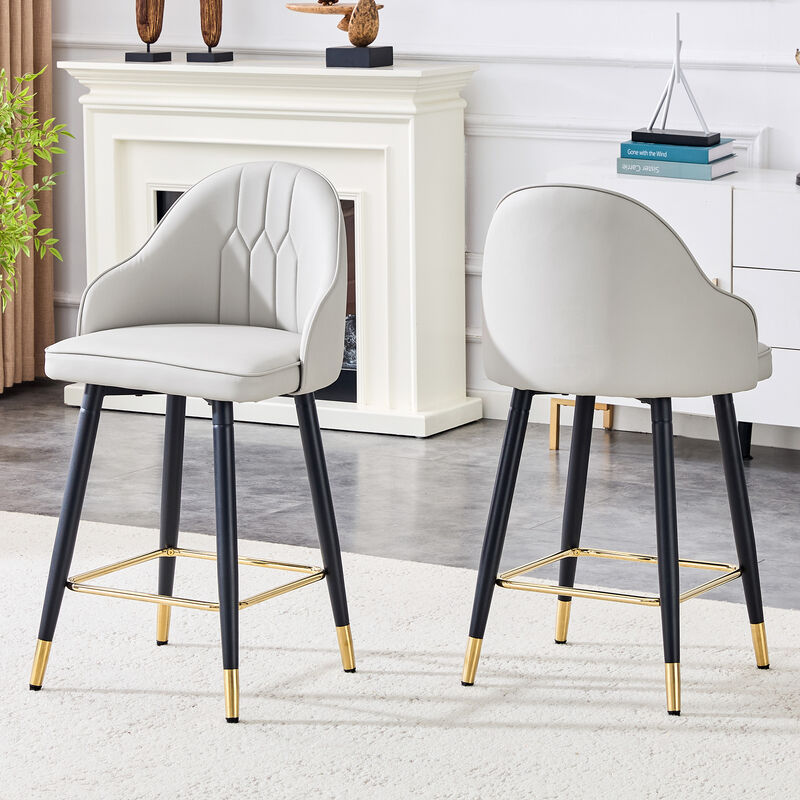 Whisen 26" Bar Stools Set of 2, PU Leather Metal, Adjustable Footrest for Kitchen Island Home Bar image number 4