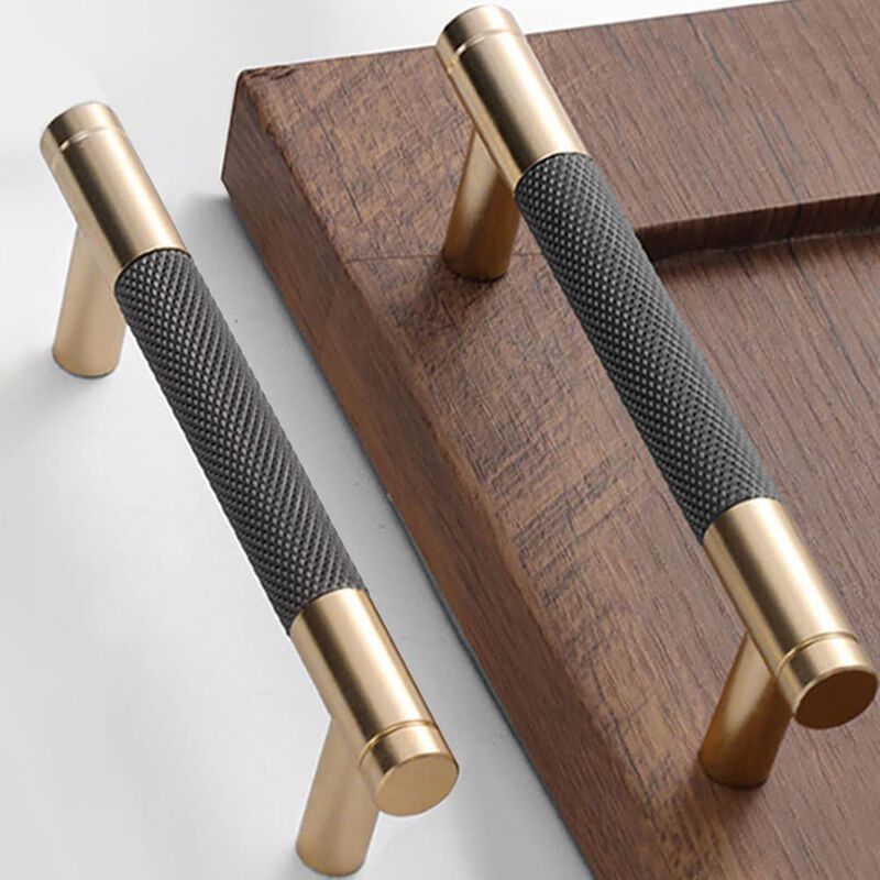 Gutuwellea 2 Pack 3 3/4 Inch 96 mm Gold and Grey Cabinet Handles Cabinet Pulls Aluminum Handles Knurled Drawer Pulls Oxidation F