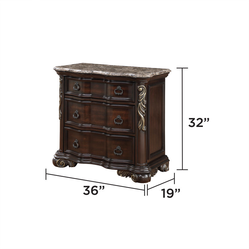 Bella Traditional Wood Nightstand with 3 Drawers, Fully Assembled Bedside Storage Table image number 3