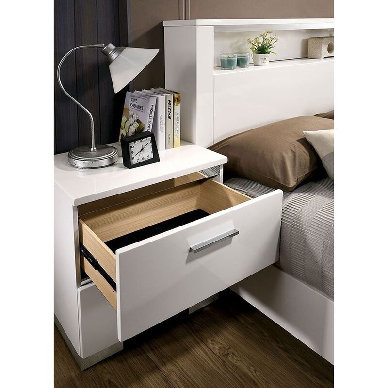 Streamdale High Gloss White Nightstand with USB Charger image number 2
