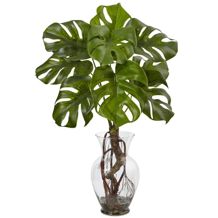 Nearly Natural 26-in Monstera Plant with Vase