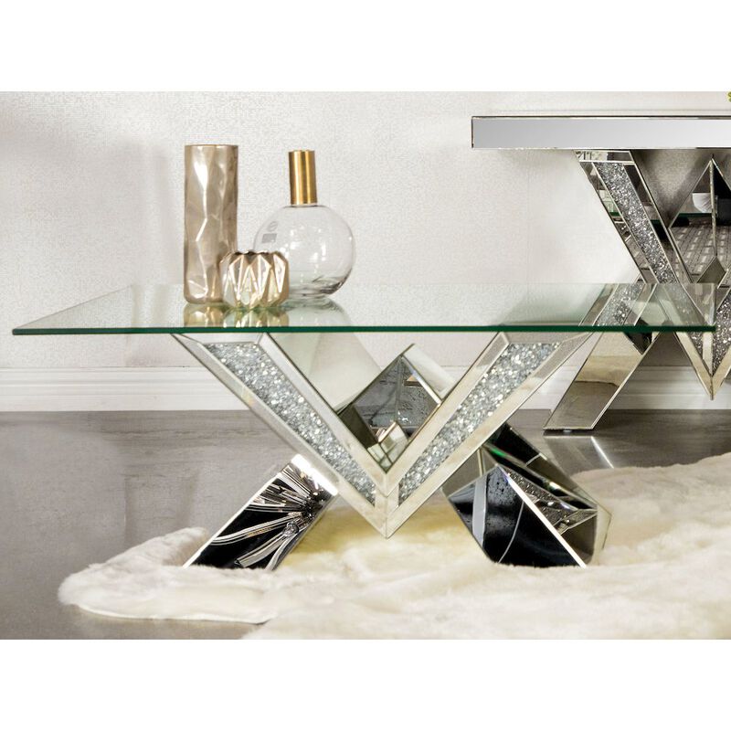Coaster Co. of America Taffeta Glass Top Mirrored Acrylic Coffee Table Silver