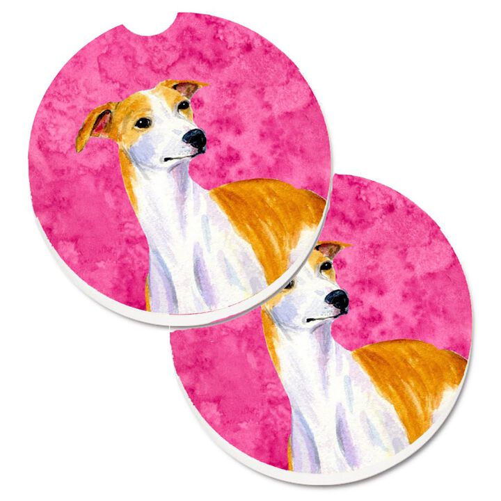Caroline's Treasures Pink Whippet Set of 2 Cup Holder Car Coasters LH9373PKCARC, 2.56, Multicolor