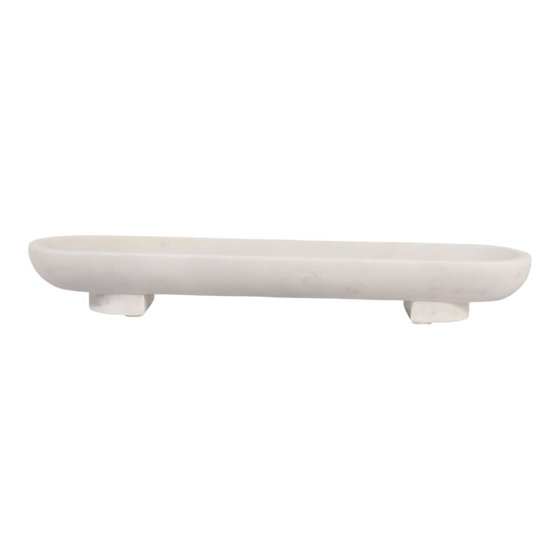24x6" Long Oval Footed Marble Bowl, White image number 3