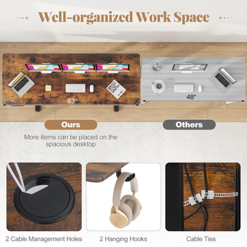 Hivvago Electric Standing Desk with 3 Memory Heights and 2 Hanging Hooks and Cable Holes
