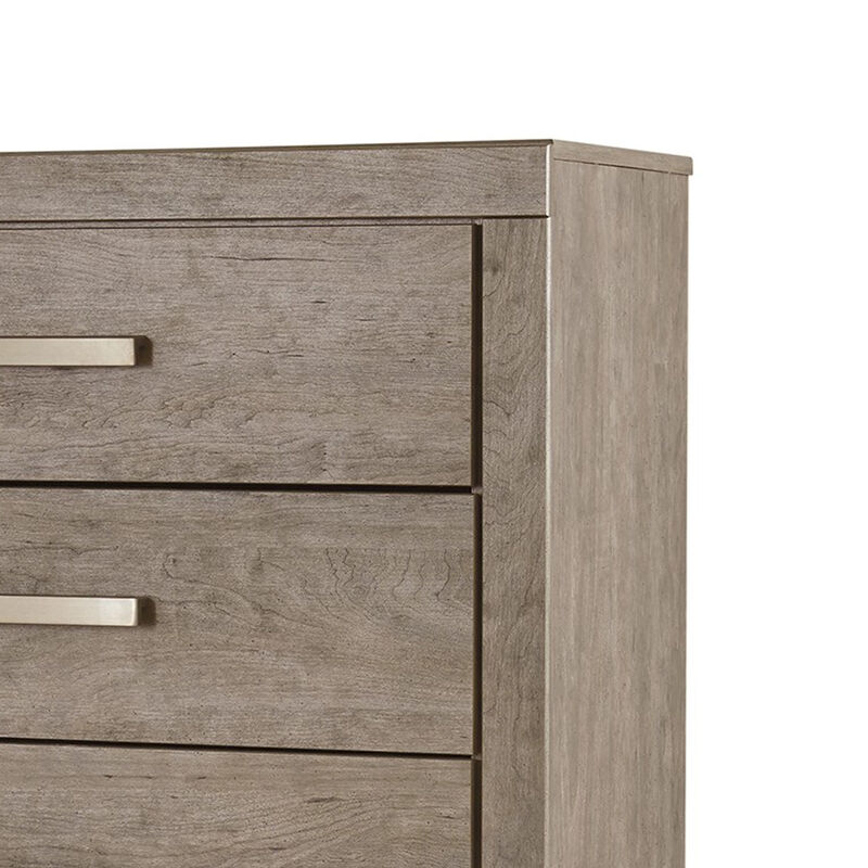Kulv Tall Dresser Chest, 5 Storage Drawers, Modern Taupe Gray Laminate - Benzara