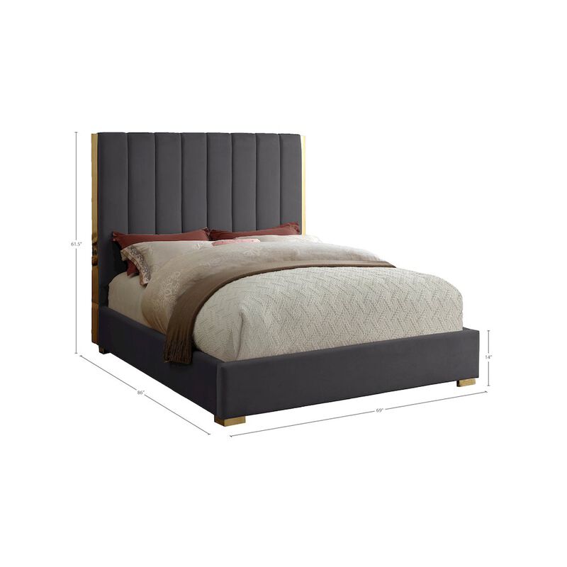 Meridian Furniture Becca Grey Velvet Queen Bed