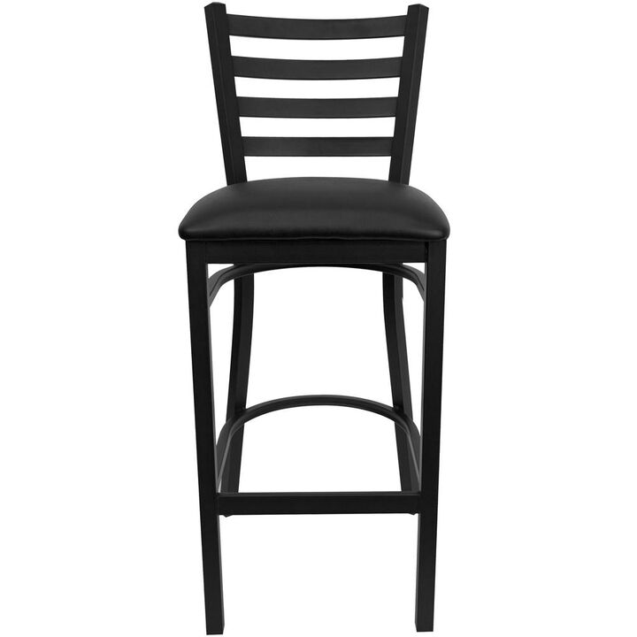 Flash Furniture HERCULES Series Black Ladder Back Metal Restaurant Barstool - Black Vinyl Seat