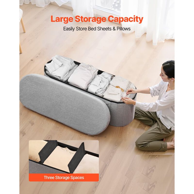 Teddy Fleece Storage Ottoman Bench with Folding Design for Bedroom Entryway image number 7