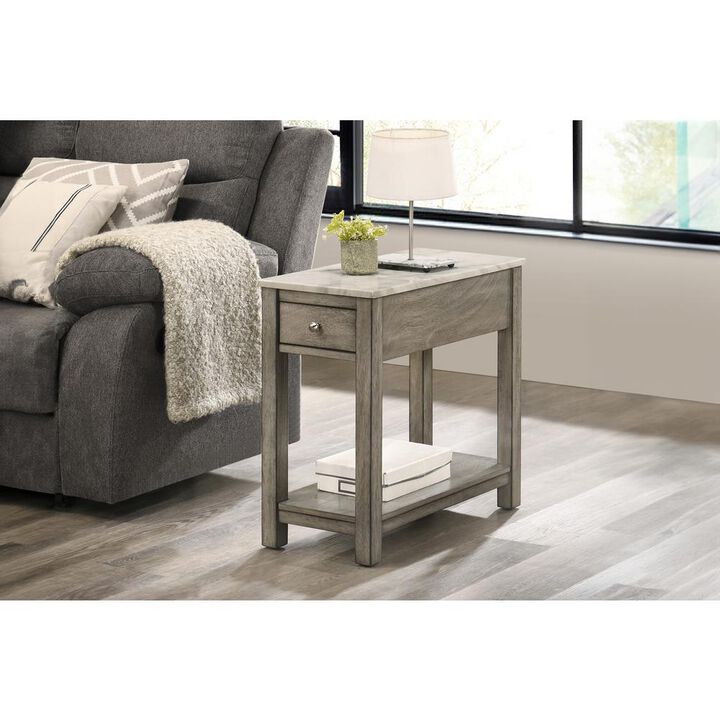 New Classic Furniture Furniture Noah 1-Drawer Wood & Faux Marble End Table in Gray