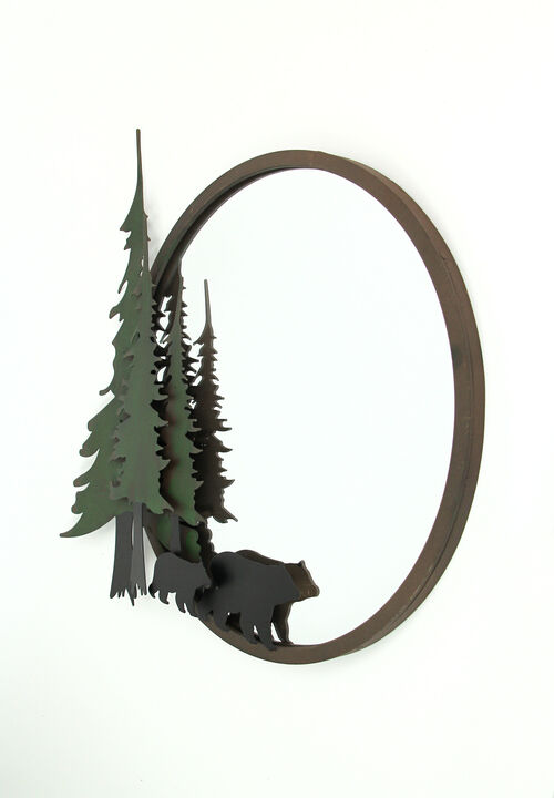 Black Bear Forest Wall Mirror Decorative Metal Bathroom Bedroom Lodge Accent