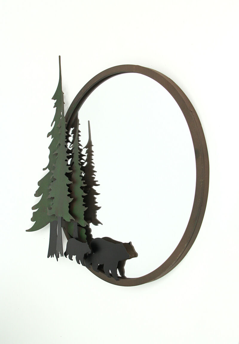 Black Bear Forest Wall Mirror Decorative Metal Bathroom Bedroom Lodge Accent image number 1