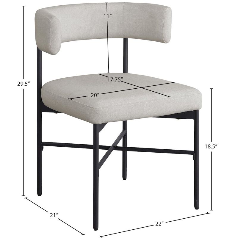 Meridian Furniture Rivage Beige Durable Linen Textured Fabric Dining Chair, Set of 2