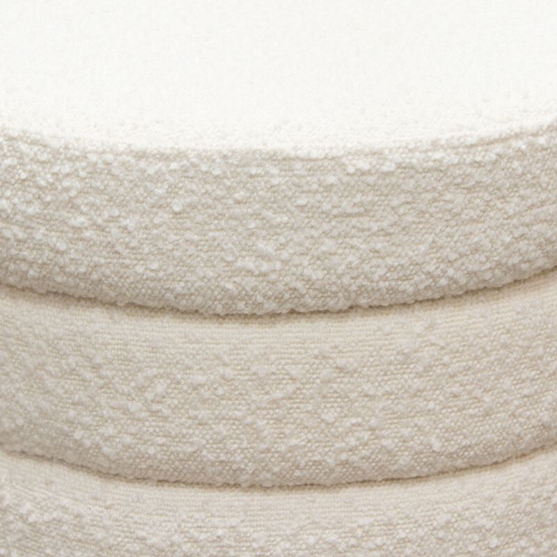 Accent Ottoman, 17 Inch, Ivory Boucle Upholstery, Round Stacked Design