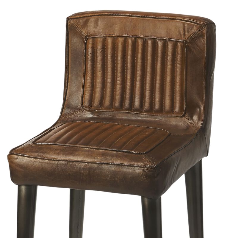 Hivvago 32 Inch Brown and Black Manufactured Wood and Iron Bar Chair