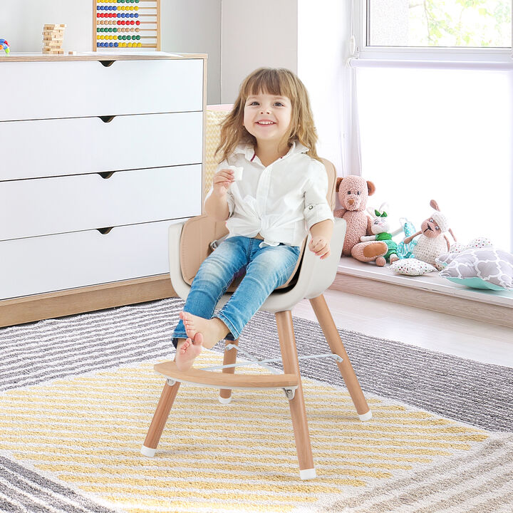 6 in 1 Baby Highchair with Adjustable Legs and Safety Harness, Wooden Convertible Seat