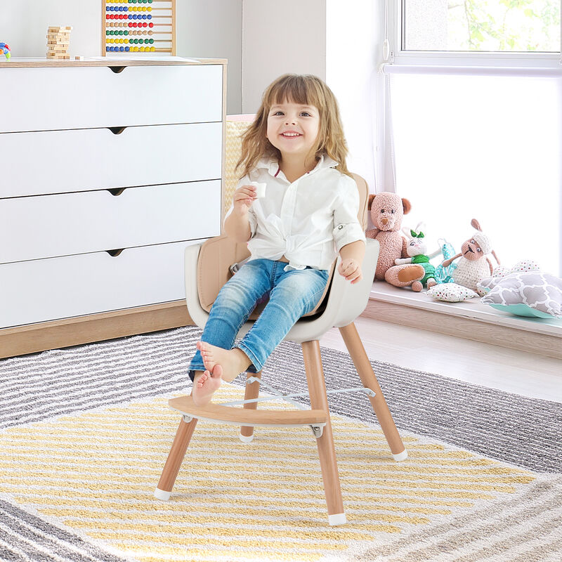 6 in 1 Baby Highchair with Adjustable Legs and Safety Harness, Wooden Convertible Seat image number 1