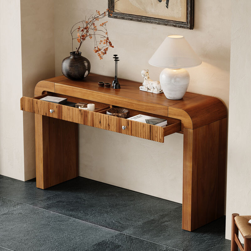Merax Rustic Console Table with Fluted Drawer Front