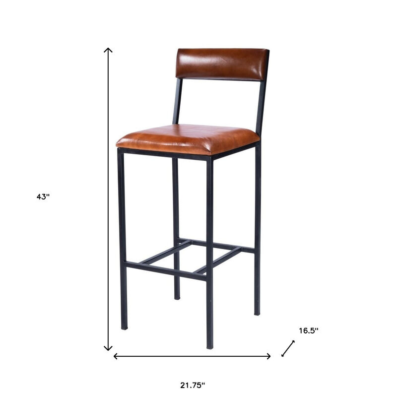 HomeRoots 32" Brown And Black Genuine Leather And Iron Bar Chair image number 6