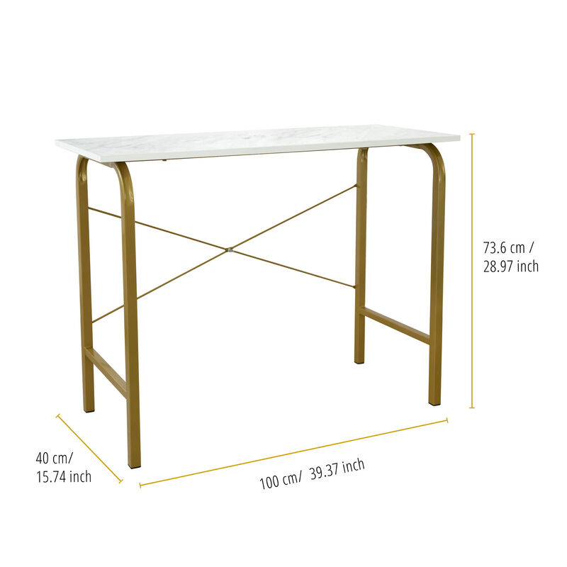 Home Office Computer Desk with Metal Base, Faux Marble/Brass image number 4