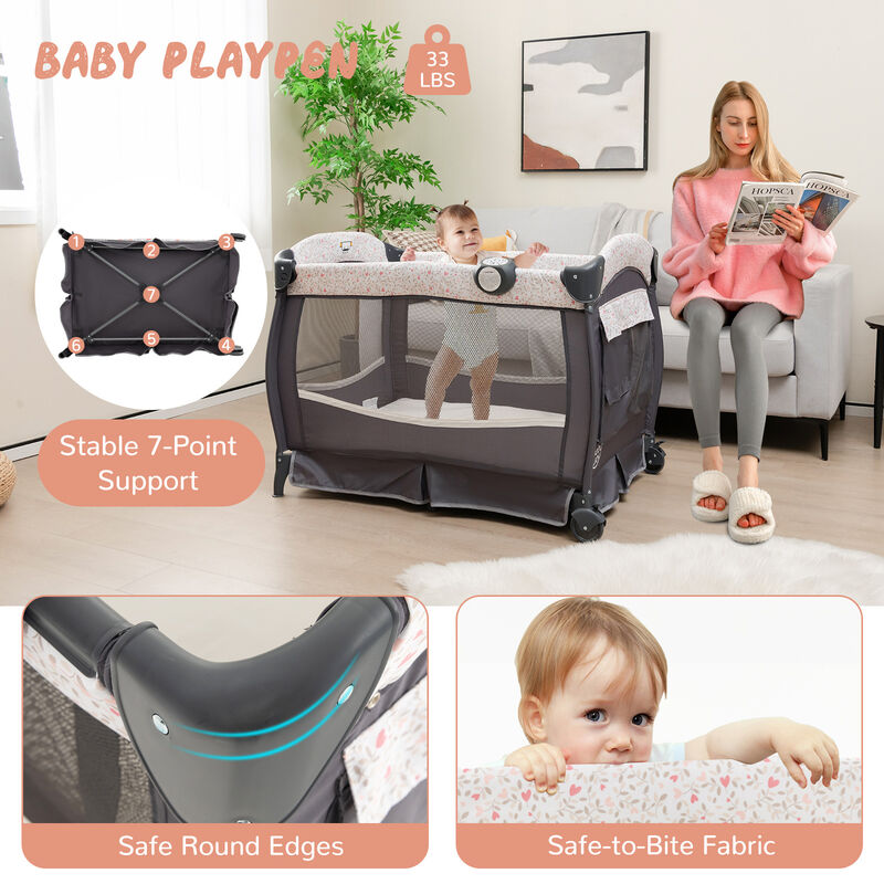4 in 1 Portable Pack and Play Baby Nursery Center with Bassinet