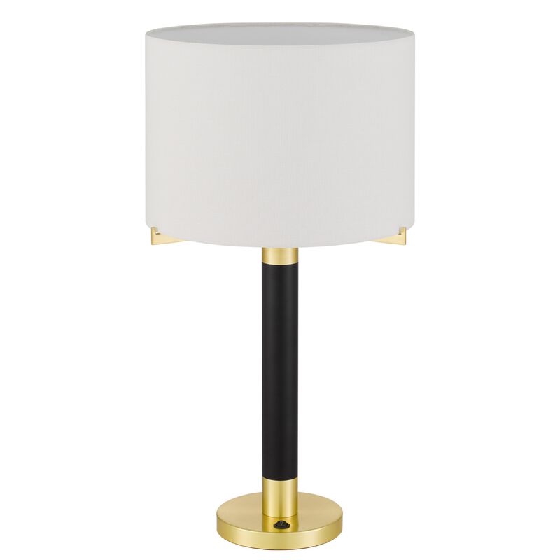Table Lamp, Off White Drum Shade, 28 Inch Black Body with Brass Accent image number 3