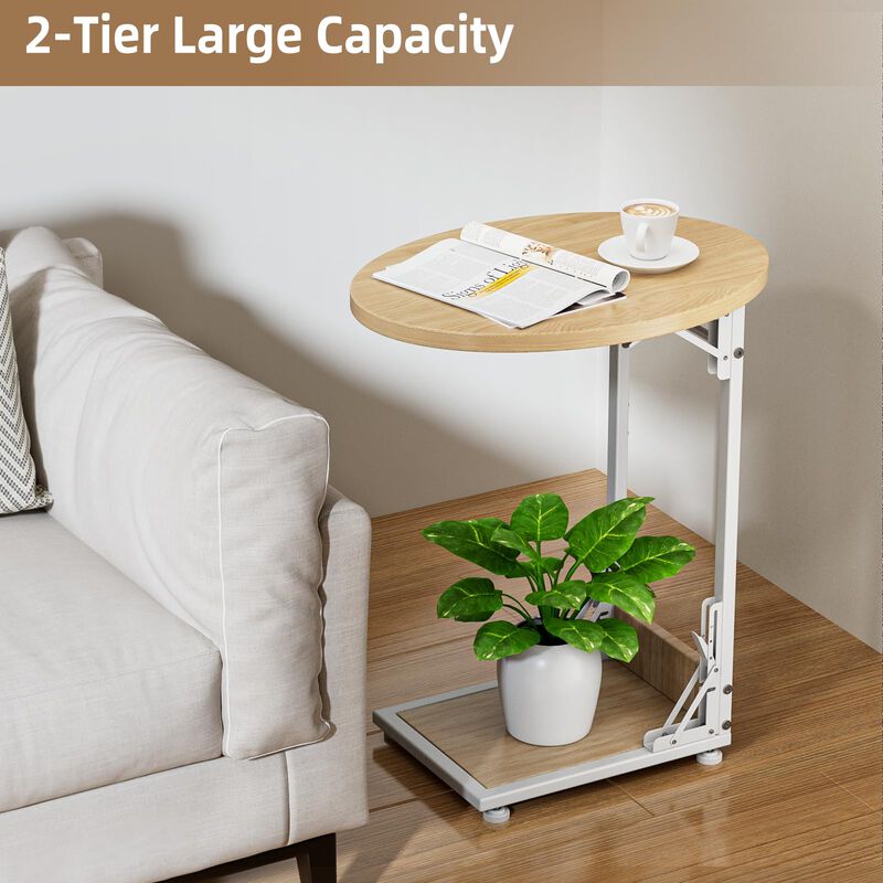 Elbourn Folding Side Table End Couch Tables, C-Shaped End Table for Living Room, Small End Table for Bedroom, Coffee Table(Natur