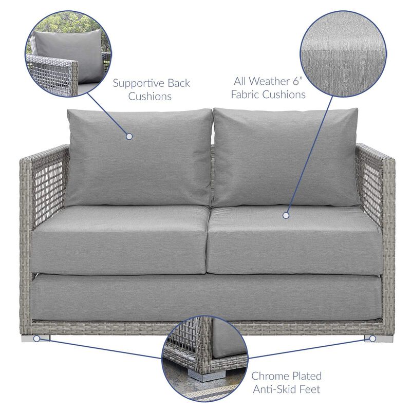 Modway Aura Outdoor Patio Wicker Rattan, Loveseat, Gray Gray image number 2