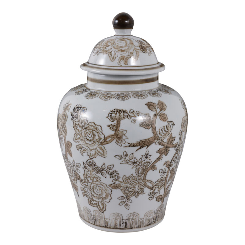 12x7" Chinoiserie Bird & Vines Temple Jar,brwn/wht image number 3