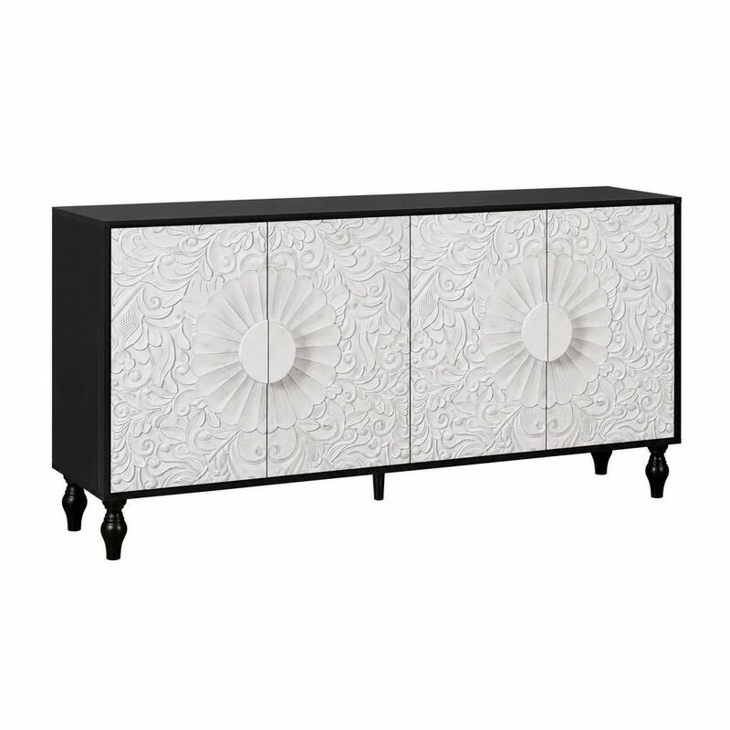 Carved Symmetrical Design Door TV Stand Table image number 0