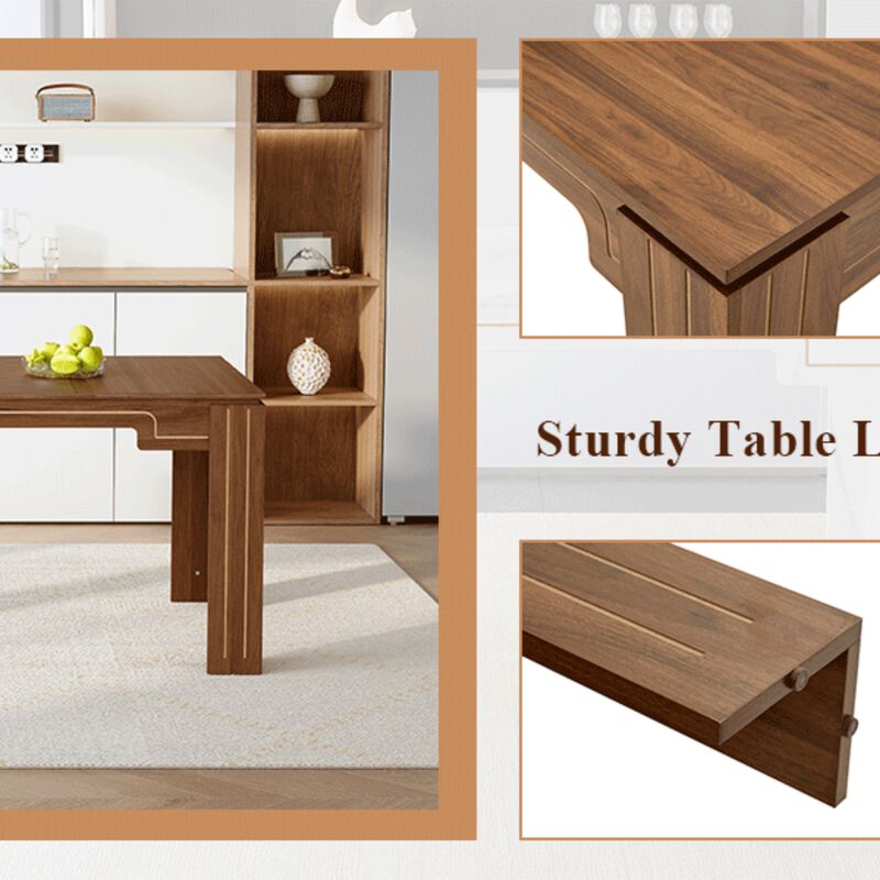 Whisen Dining Table with Groove Legs, MDF Space-Saving for Kitchen Living Room image number 8